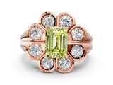 Rose gold Fancy Yellow Emerald  Brilliant Flower Halo Diamond Split Shank Ring_25