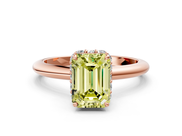 Rose gold Fancy Yellow Emerald  Brilliant Solitaire Engagement Ring with Six-Prong Setting and Classic Band