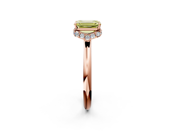 Rose gold Fancy Yellow Emerald  Brilliant Solitaire Engagement Ring with Six-Prong Setting and Classic Band