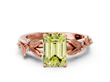 Rose gold Fancy Yellow Emerald  Brilliant Solitaire with Leaf Motif Band and Four-Prong Setting_61