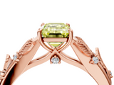 Rose gold Fancy Yellow Emerald  Brilliant Solitaire with Leaf Motif Band and Four-Prong Setting_65