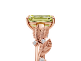 Rose gold Fancy Yellow Emerald  Brilliant Solitaire with Leaf Motif Band and Four-Prong Setting_66
