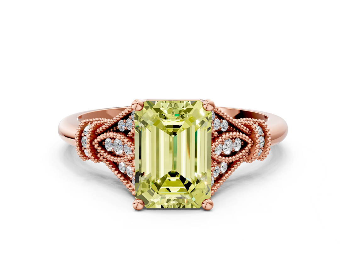 Rose gold Fancy Yellow Emerald  Brilliant Solitaire with Pave Band and Four-Prong Setting_21