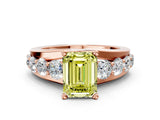 Rose gold Fancy Yellow Emerald  Brilliant Solitaire with Side Stones on a Pave Band and Four-Prong Setting_24