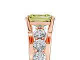 Rose gold Fancy Yellow Emerald  Brilliant Solitaire with Side Stones on a Pave Band and Four-Prong Setting_29