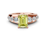 Rose gold Fancy Yellow Emerald  Brilliant Solitaire with Side Stones on a Pave Band and Four-Prong Setting_37