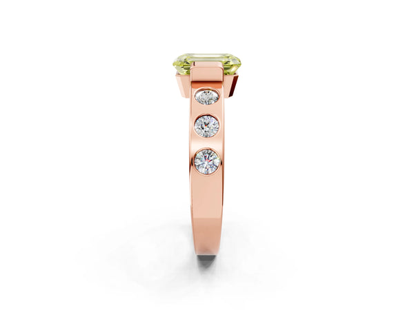 Rose gold Fancy Yellow Emerald Cut Brilliant Channel-Set Diamond Ring with Bezel Prong Setting