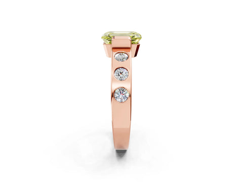 Rose gold Fancy Yellow Emerald Cut Brilliant Channel-Set Diamond Ring with Bezel Prong Setting_2
