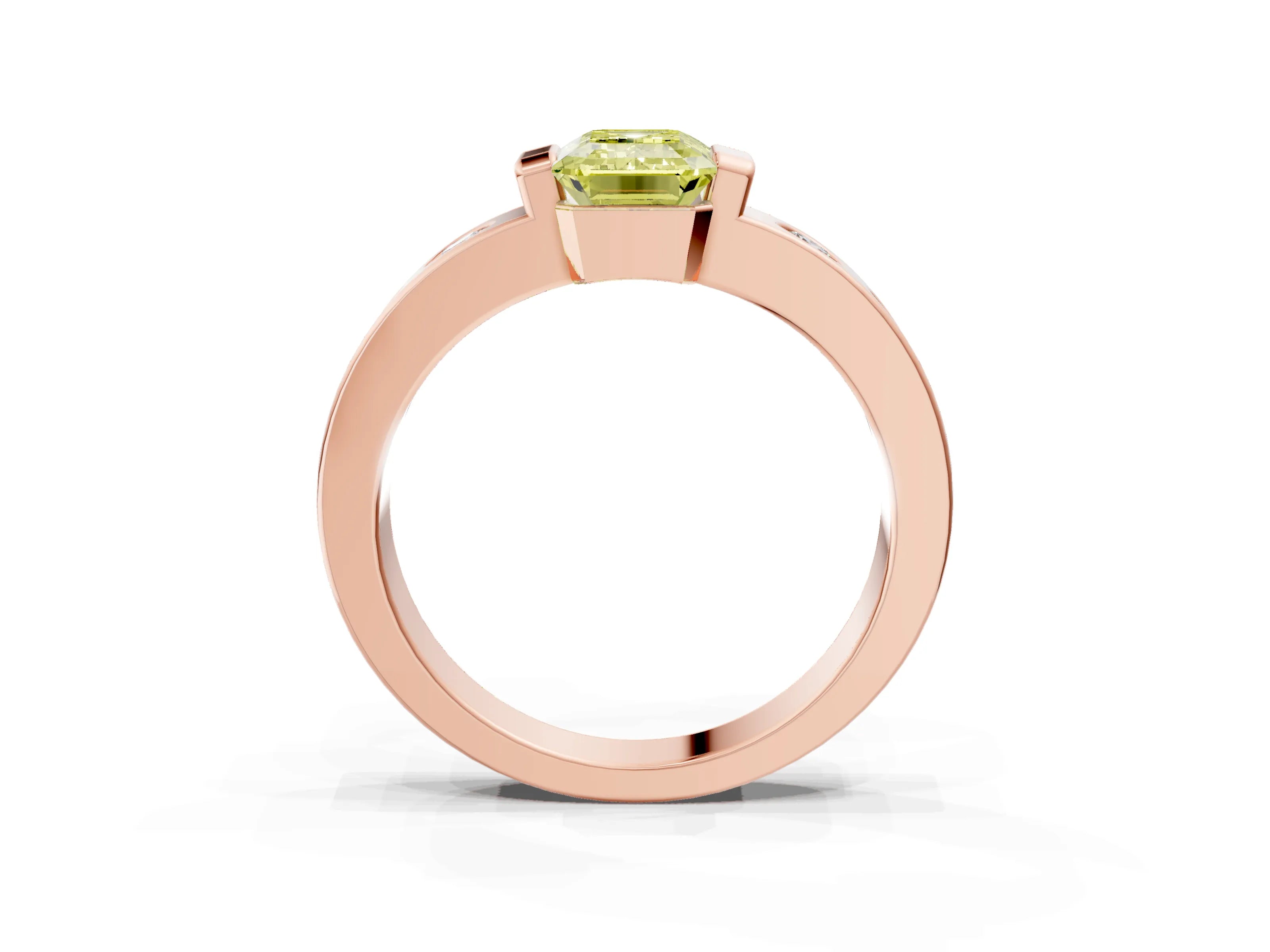 Rose gold Fancy Yellow Emerald Cut Brilliant Channel-Set Diamond Ring with Bezel Prong Setting_3
