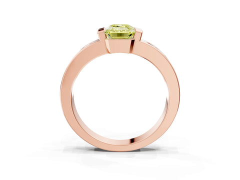 Rose gold Fancy Yellow Emerald Cut Brilliant Channel-Set Diamond Ring with Bezel Prong Setting_3