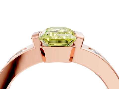 Rose gold Fancy Yellow Emerald Cut Brilliant Channel-Set Diamond Ring with Bezel Prong Setting_4