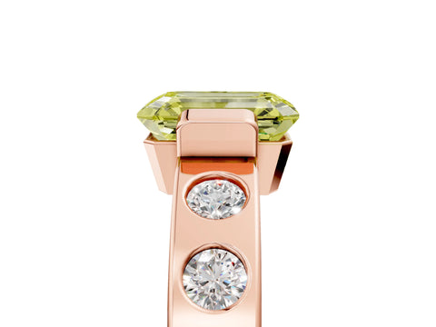 Rose gold Fancy Yellow Emerald Cut Brilliant Channel-Set Diamond Ring with Bezel Prong Setting_5