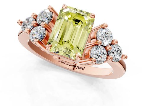 Rose gold Fancy Yellow Emerald Cut Brilliant Diamond Cluster Accent Solitaire Ring with Prong Setting_1