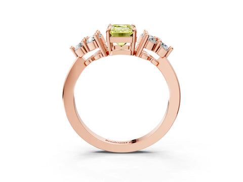 Rose gold Fancy Yellow Emerald Cut Brilliant Diamond Cluster Accent Solitaire Ring with Prong Setting_3