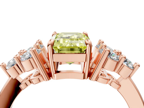 Rose gold Fancy Yellow Emerald Cut Brilliant Diamond Cluster Accent Solitaire Ring with Prong Setting_4