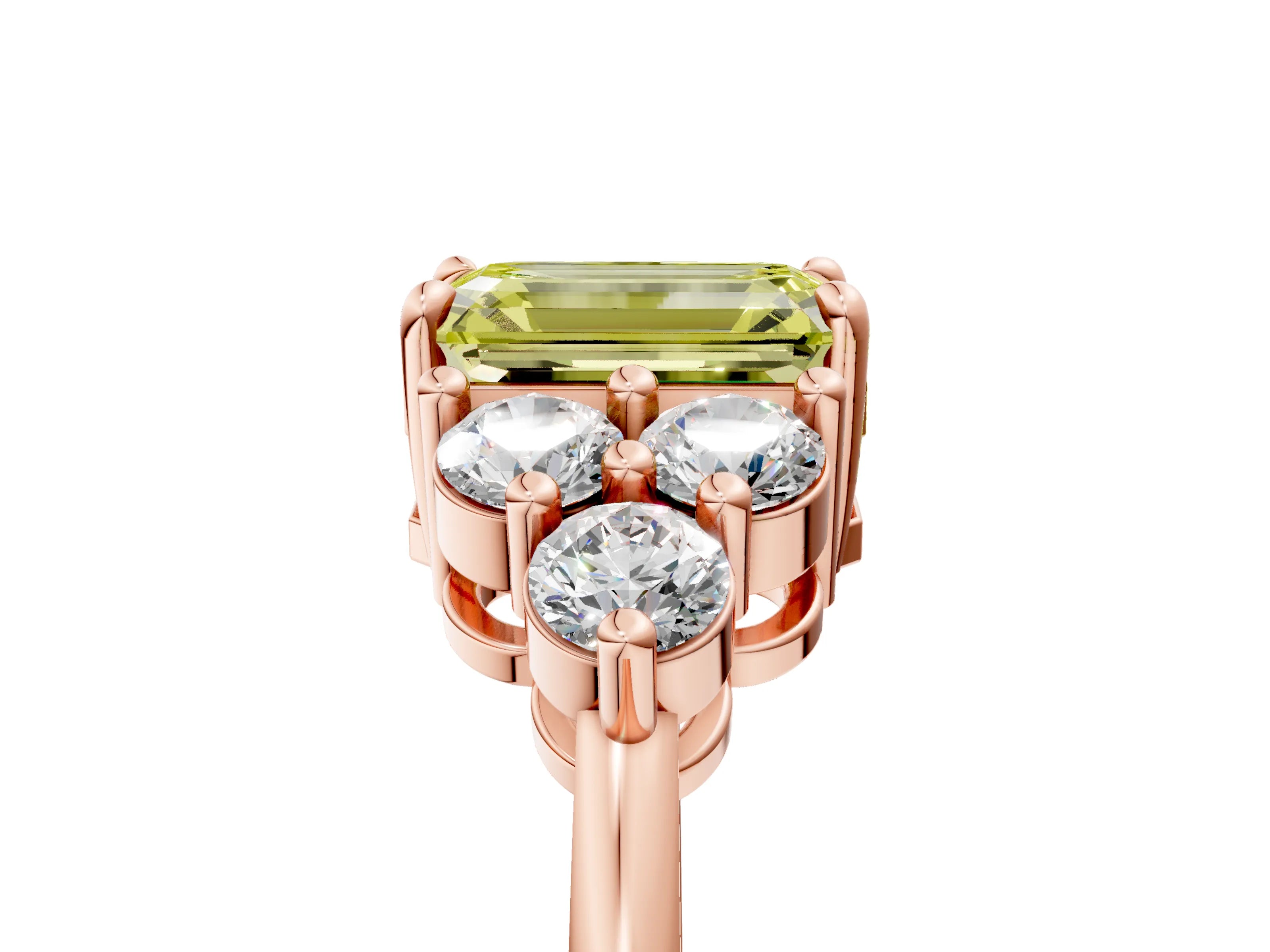 Rose gold Fancy Yellow Emerald Cut Brilliant Diamond Cluster Accent Solitaire Ring with Prong Setting_5