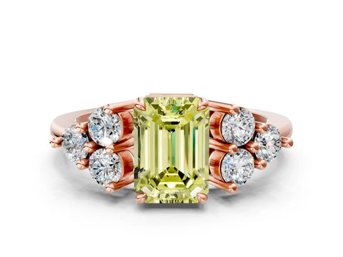 Rose gold Fancy Yellow Emerald Cut Brilliant Diamond Cluster Accent Solitaire Ring with Prong Setting