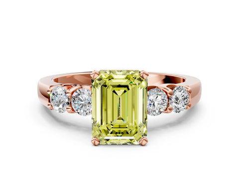 Rose gold Fancy Yellow Emerald Cut Brilliant Diamond Five-Stone Engagement Ring with Prong Setting on a Classic Band_3