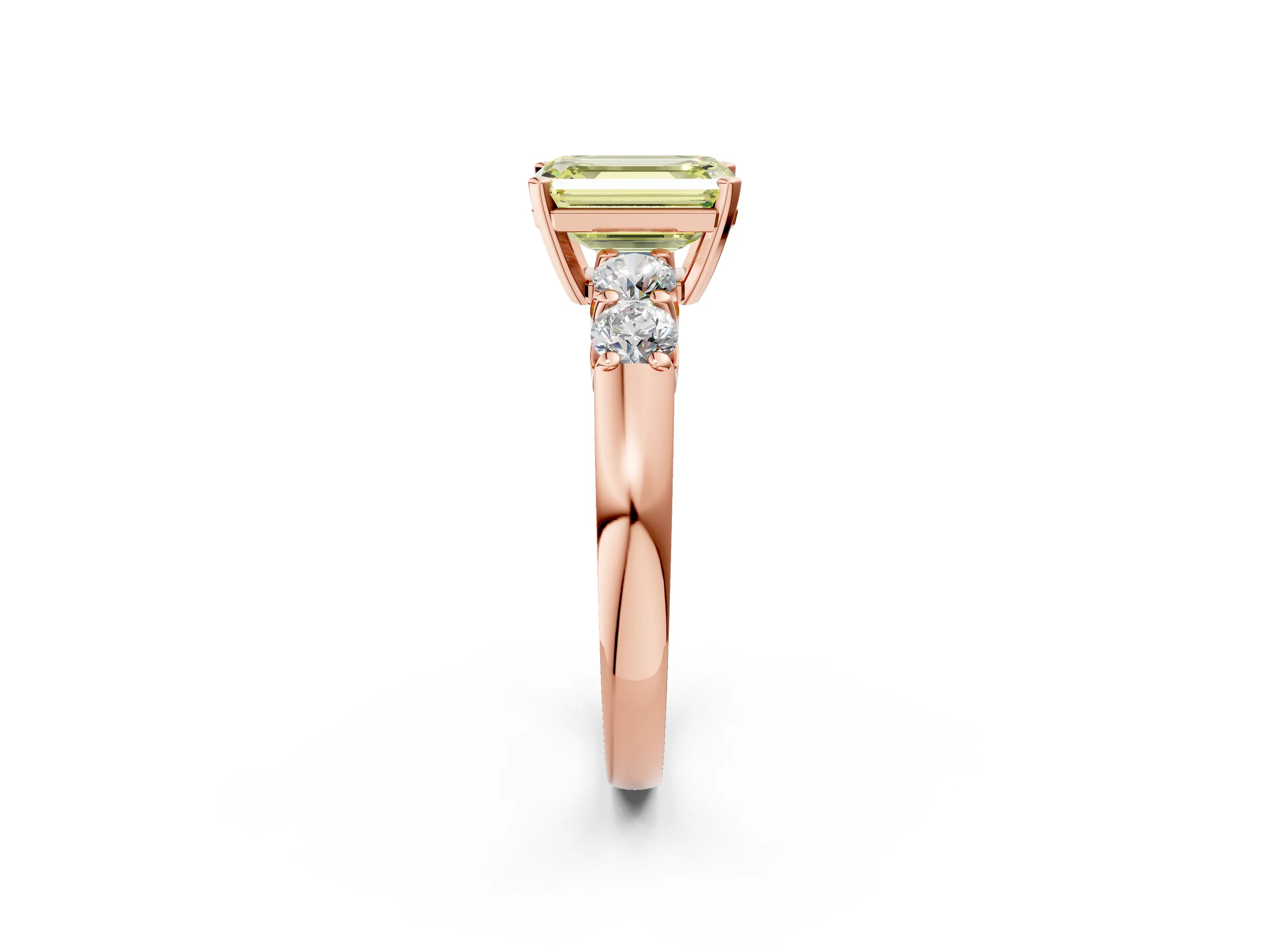 Rose gold Fancy Yellow Emerald Cut Brilliant Diamond Five-Stone Engagement Ring with Prong Setting on a Classic Band_5