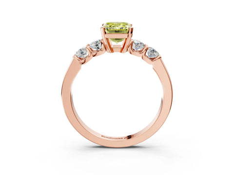 Rose gold Fancy Yellow Emerald Cut Brilliant Diamond Five-Stone Engagement Ring with Prong Setting on a Classic Band_6