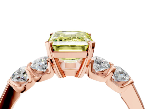 Rose gold Fancy Yellow Emerald Cut Brilliant Diamond Five-Stone Engagement Ring with Prong Setting on a Classic Band_7