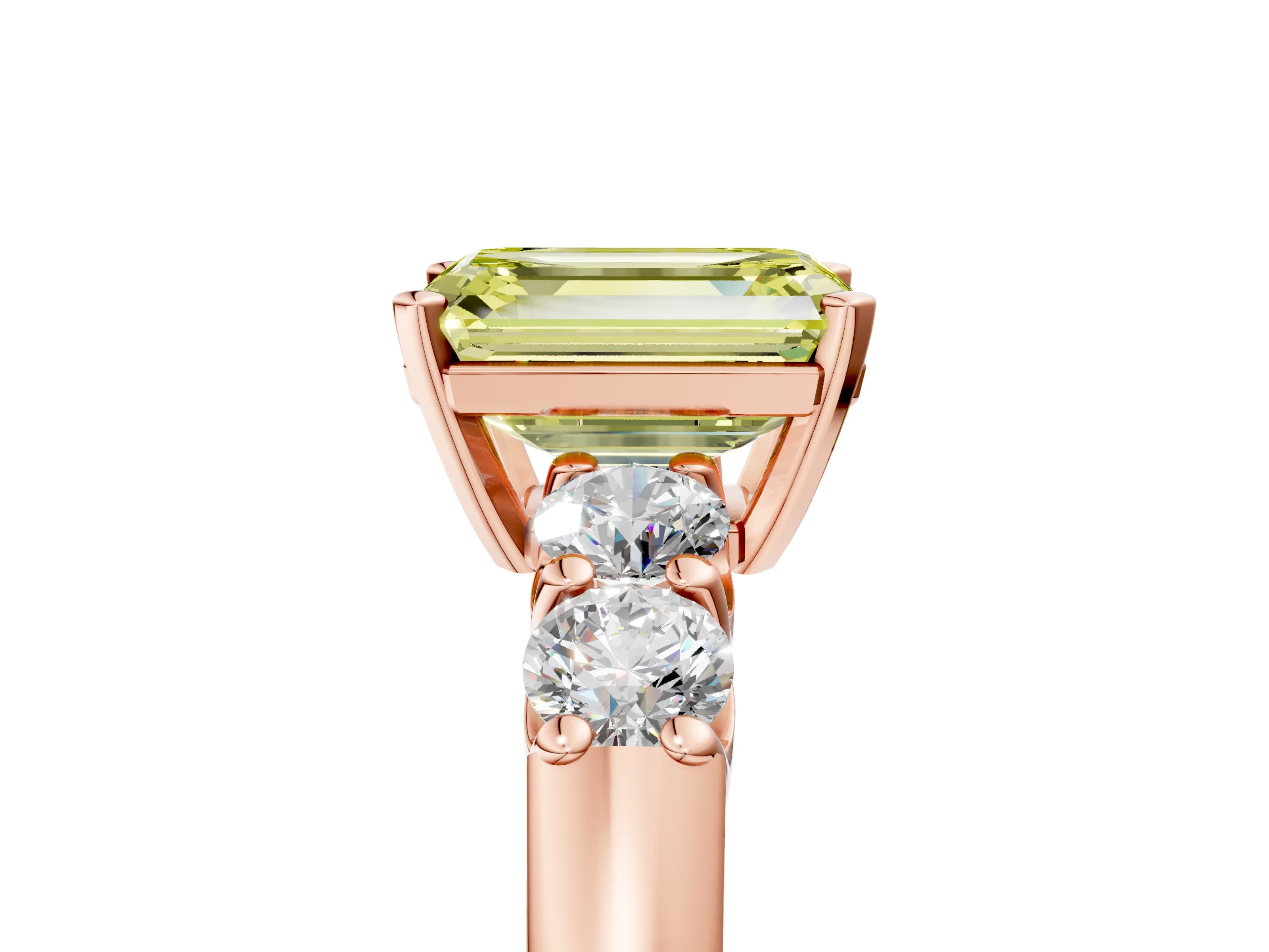 Rose gold Fancy Yellow Emerald Cut Brilliant Diamond Five-Stone Engagement Ring with Prong Setting on a Classic Band_8