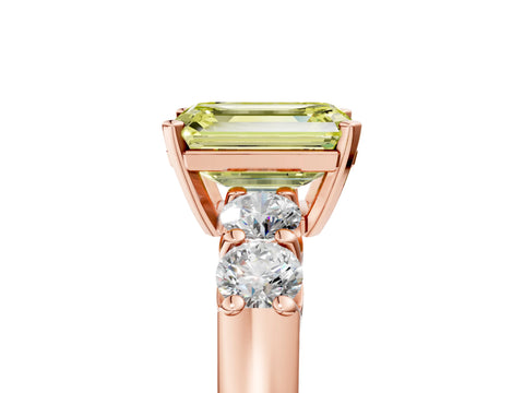 Rose gold Fancy Yellow Emerald Cut Brilliant Diamond Five-Stone Engagement Ring with Prong Setting on a Classic Band_8