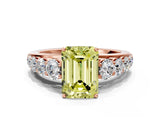 Rose gold Fancy Yellow Emerald Cut Brilliant Diamond Pavé Band with Six-Prong Setting