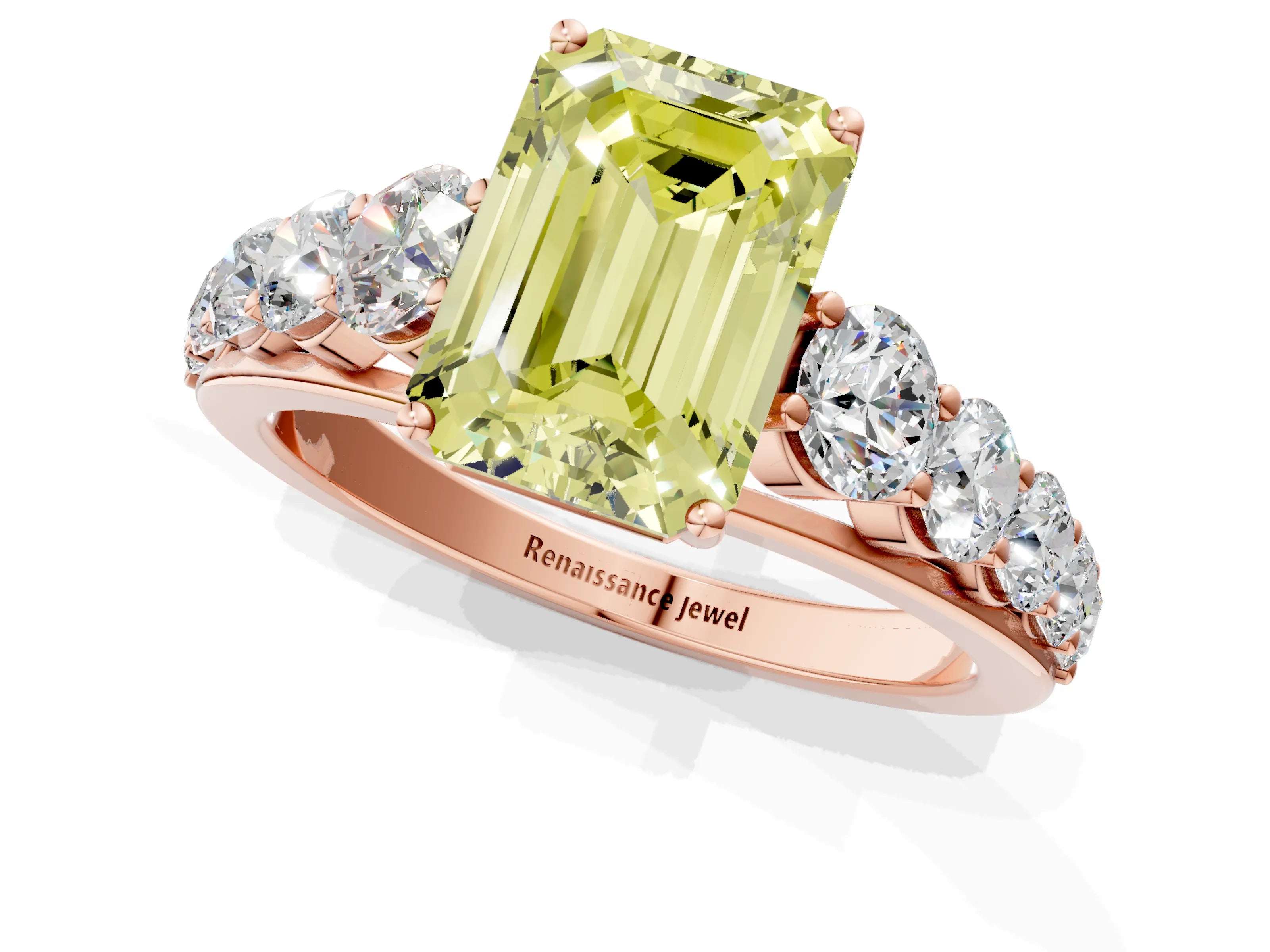 Rose gold Fancy Yellow Emerald Cut Brilliant Diamond Pavé Band with Six-Prong Setting_1