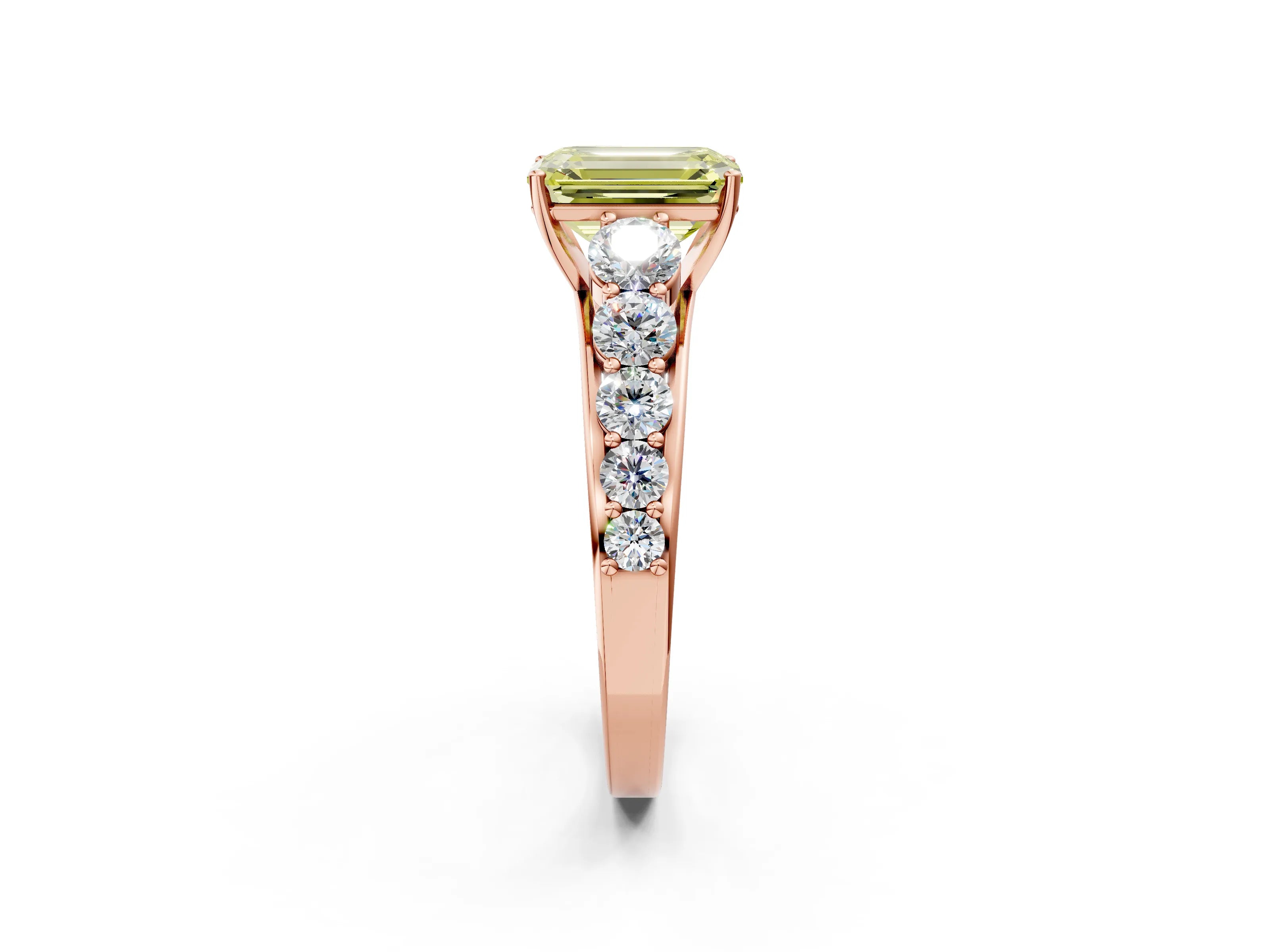 Rose gold Fancy Yellow Emerald Cut Brilliant Diamond Pavé Band with Six-Prong Setting_2