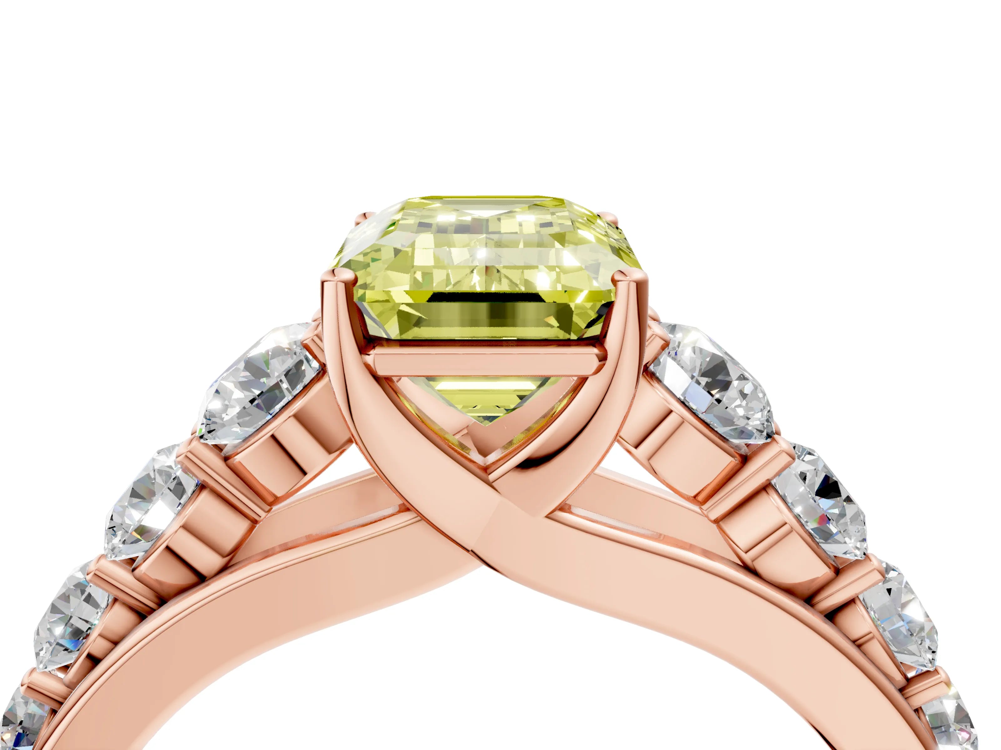 Rose gold Fancy Yellow Emerald Cut Brilliant Diamond Pavé Band with Six-Prong Setting_4