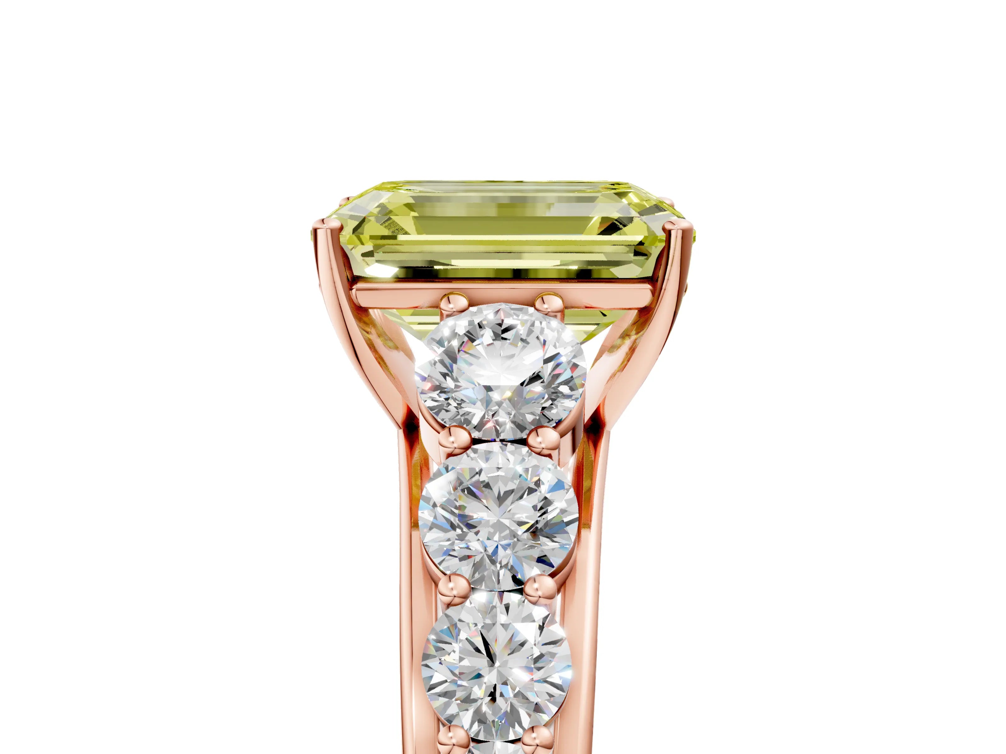 Rose gold Fancy Yellow Emerald Cut Brilliant Diamond Pavé Band with Six-Prong Setting_5
