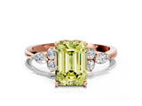 Rose gold Fancy Yellow Emerald Cut Brilliant Diamond Solitaire Ring with Pear Side Stones and Four-Prong Setting_3