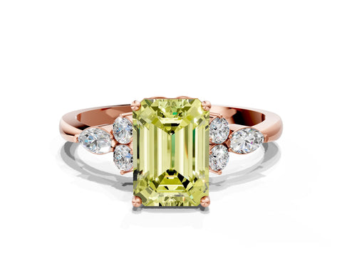 Rose gold Fancy Yellow Emerald Cut Brilliant Diamond Solitaire Ring with Pear Side Stones and Four-Prong Setting_3