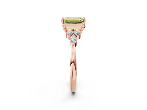 Rose gold Fancy Yellow Emerald Cut Brilliant Diamond Solitaire Ring with Pear Side Stones and Four-Prong Setting_5