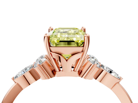 Rose gold Fancy Yellow Emerald Cut Brilliant Diamond Solitaire Ring with Pear Side Stones and Four-Prong Setting_7