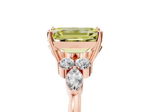 Rose gold Fancy Yellow Emerald Cut Brilliant Diamond Solitaire Ring with Pear Side Stones and Four-Prong Setting_8