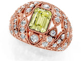 Rose gold Fancy Yellow Emerald Cut Brilliant Halo Pave Diamond Milgrain Ring_1
