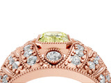 Rose gold Fancy Yellow Emerald Cut Brilliant Halo Pave Diamond Milgrain Ring_4