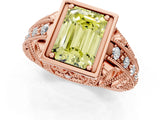 Rose gold Fancy Yellow Emerald Cut Brilliant Milgrain Filigree Diamond Ring with Square Prong Setting_1