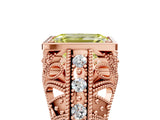 Rose gold Fancy Yellow Emerald Cut Brilliant Milgrain Filigree Diamond Ring with Square Prong Setting_5