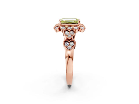 Rose gold Fancy Yellow Emerald Cut Brilliant Milgrain Pave Heart Band Solitaire Ring_2