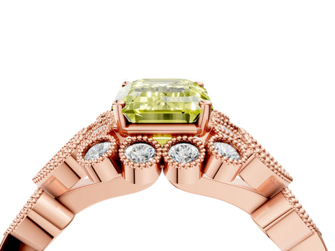Rose gold Fancy Yellow Emerald Cut Brilliant Milgrain Pave Heart Band Solitaire Ring_4