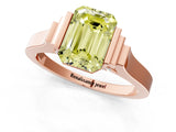 Rose gold Fancy Yellow Emerald Cut Brilliant Solitaire Diamond Ring with Channel Set Band and Bar Prong Setting_1
