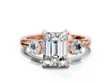 Rose gold Fancy Yellow Emerald Cut Brilliant Three-Stone Diamond Ring with Pavé Band and Four-Prong Setting_3