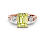 Rose gold Fancy Yellow Emerald Cut Brilliant Three-Stone Pave Band with Four-Prong Setting