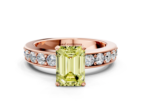 Rose gold Fancy Yellow Emerald  Cut Channel Set Diamond Engagement Ring with Four-Prong Setting_204