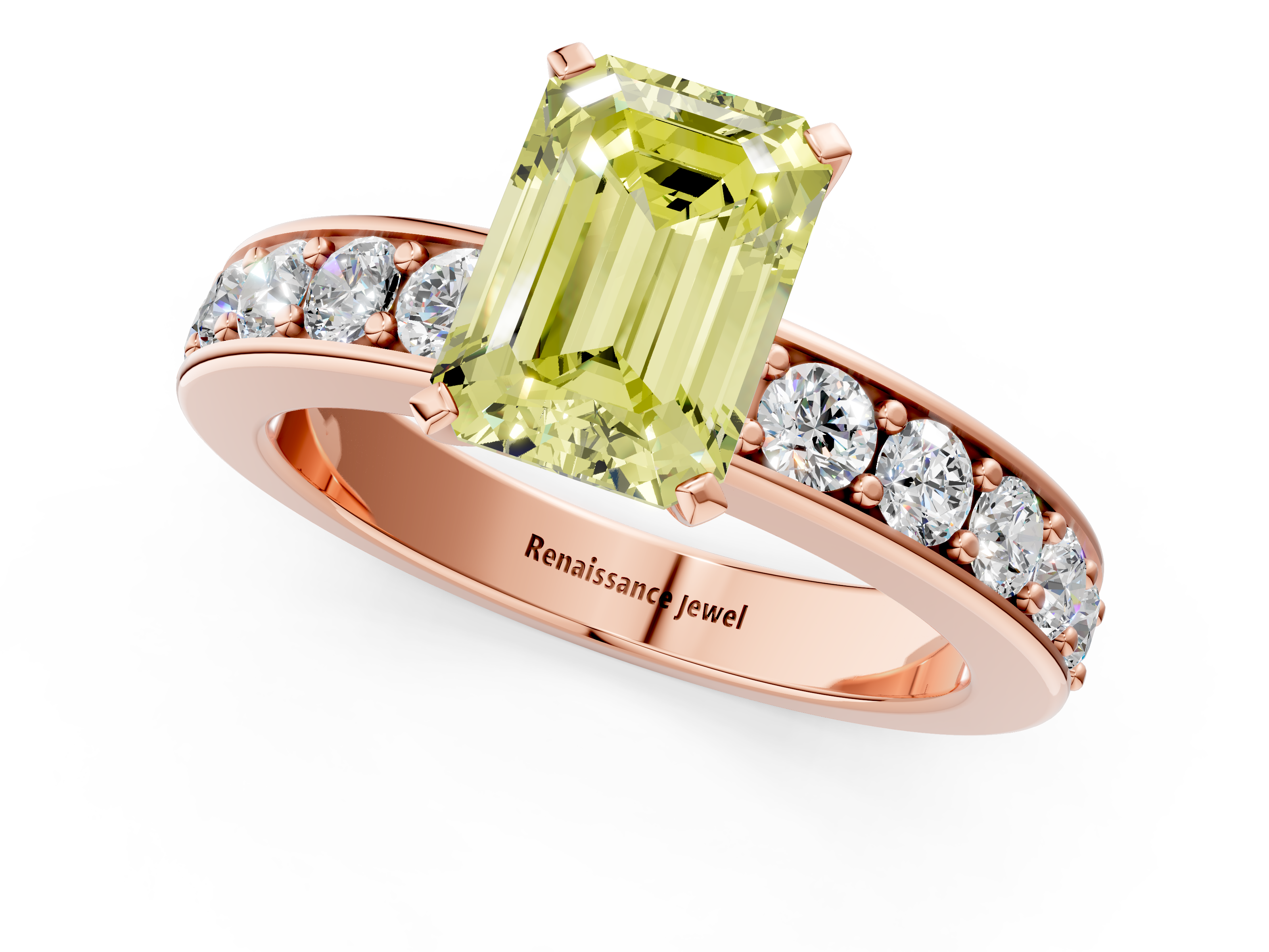 Rose gold Fancy Yellow Emerald  Cut Channel Set Diamond Engagement Ring with Four-Prong Setting_205