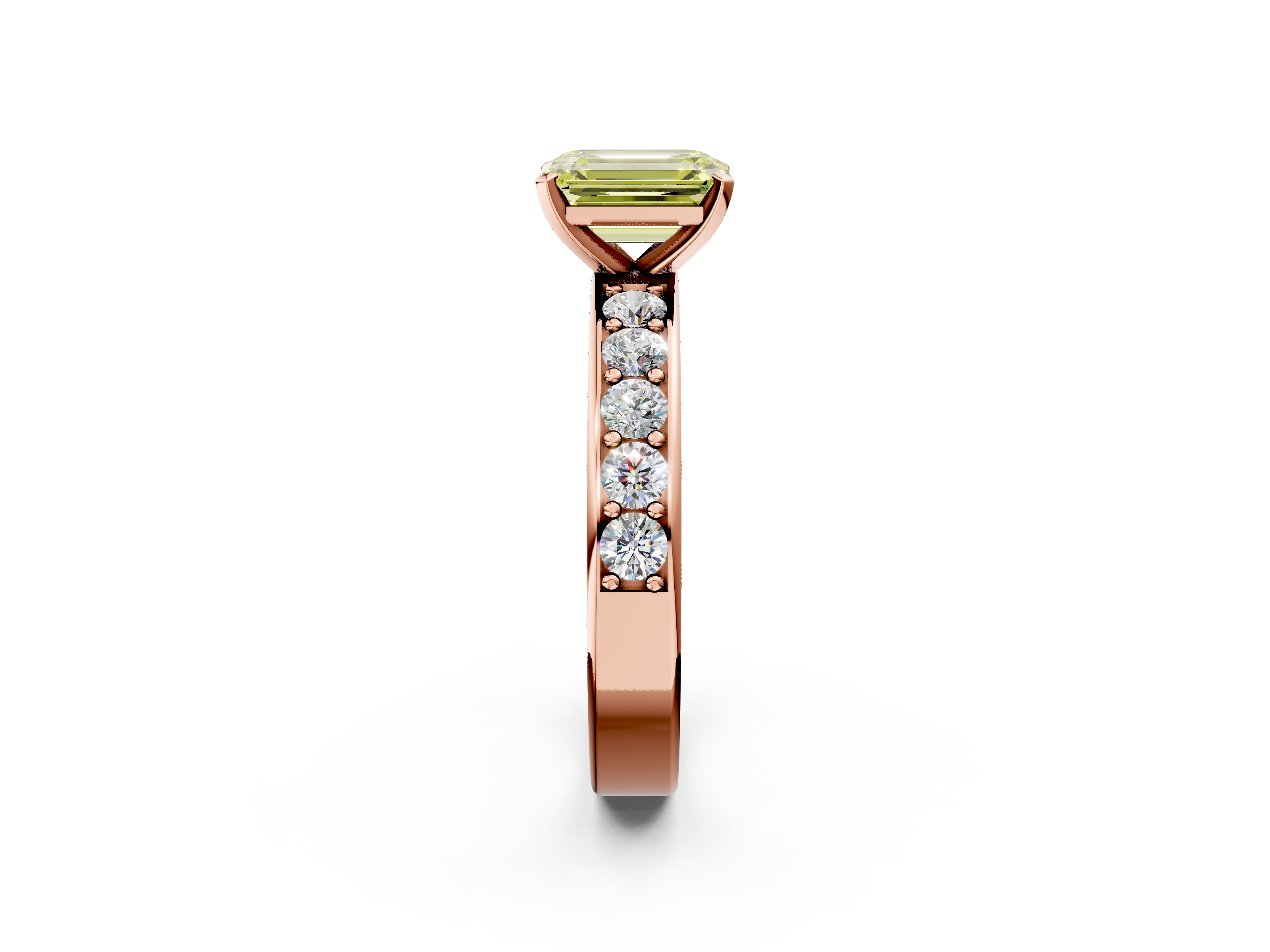 Rose gold Fancy Yellow Emerald  Cut Channel Set Diamond Engagement Ring with Four-Prong Setting_206