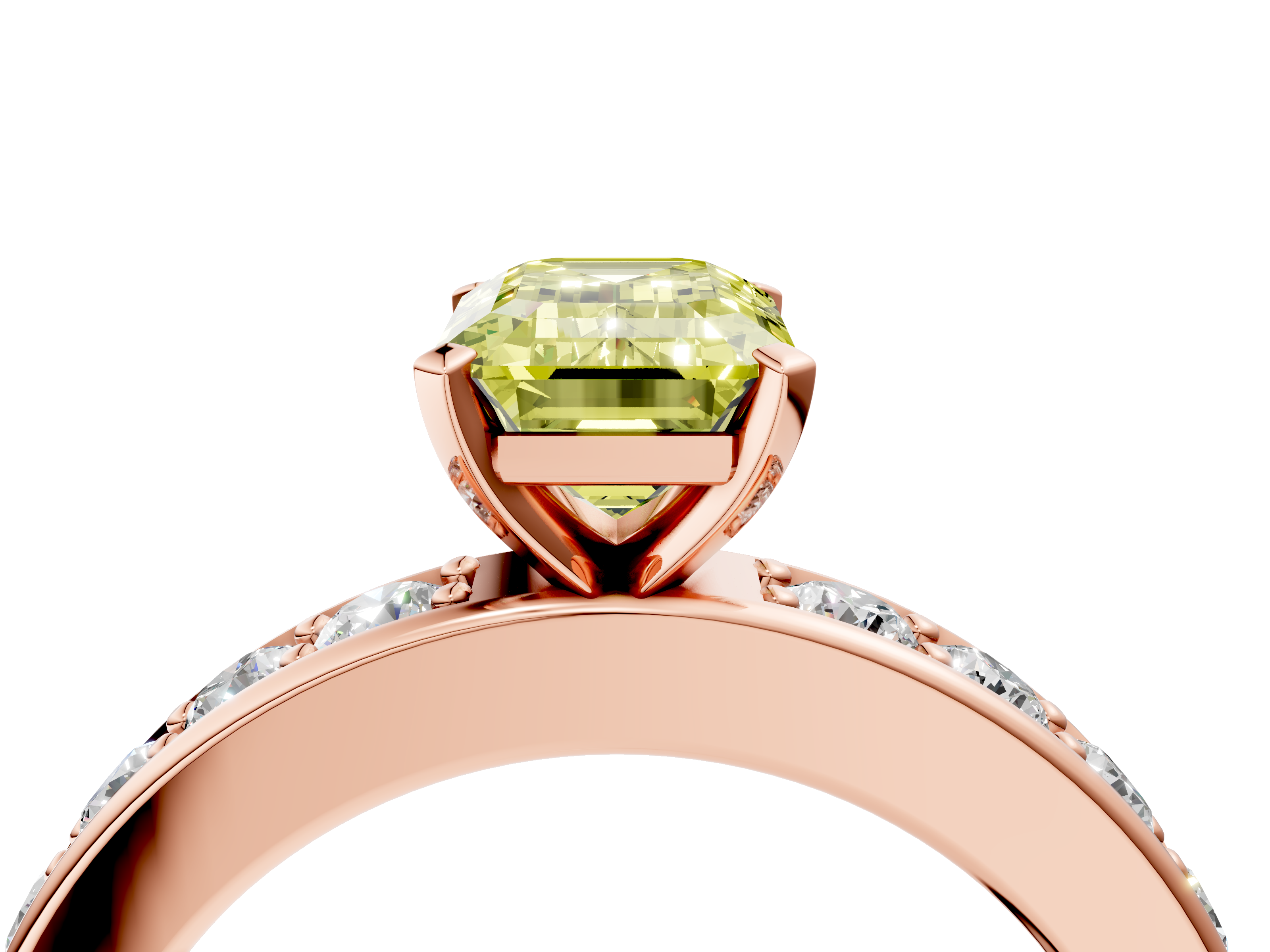 Rose gold Fancy Yellow Emerald  Cut Channel Set Diamond Engagement Ring with Four-Prong Setting_208